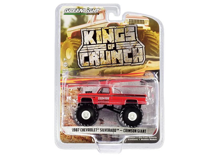 CHASE 1987 Chevrolet Silverado Monster Truck - Crimson Giant (Kings of Crunch Series 8) Diecast 1:64 Scale Model - Greenlight 49080F