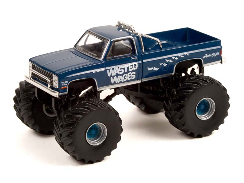 1987 Chevy Silverado Monster Truck - Wasted Wages (Kings of Crunch) Series 10 Diecast 1:64 Scale Model - Greenlight 49100D