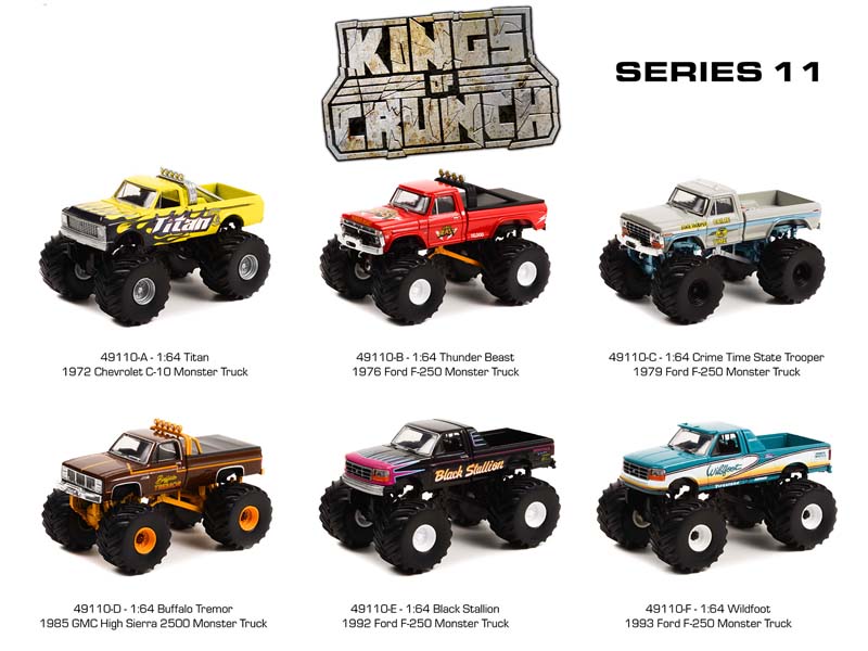 Kings of Crunch Series 11 SET OF 6 Diecast 1:64 Model Trucks - Greenlight 49110