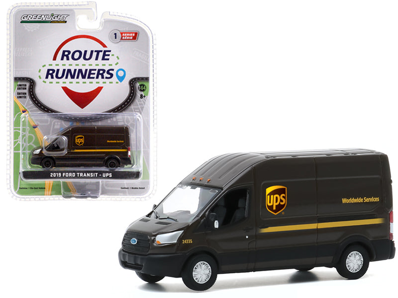 CHASE 2019 Ford Transit High Roof Van "United Parcel Service" (UPS) "Route Runners" Series 1 Diecast 1:64 Model - Greenlight 53010E