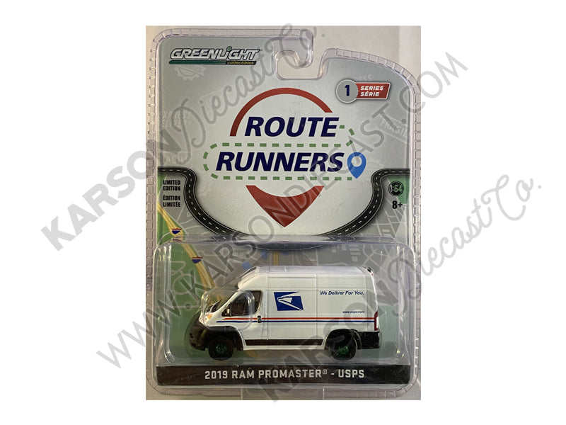 CHASE 2019 RAM ProMaster 2500 Cargo High Roof Van "United States Postal Service" "Route Runners" Series 1 Diecast 1:64 Model - Greenlight 53010F