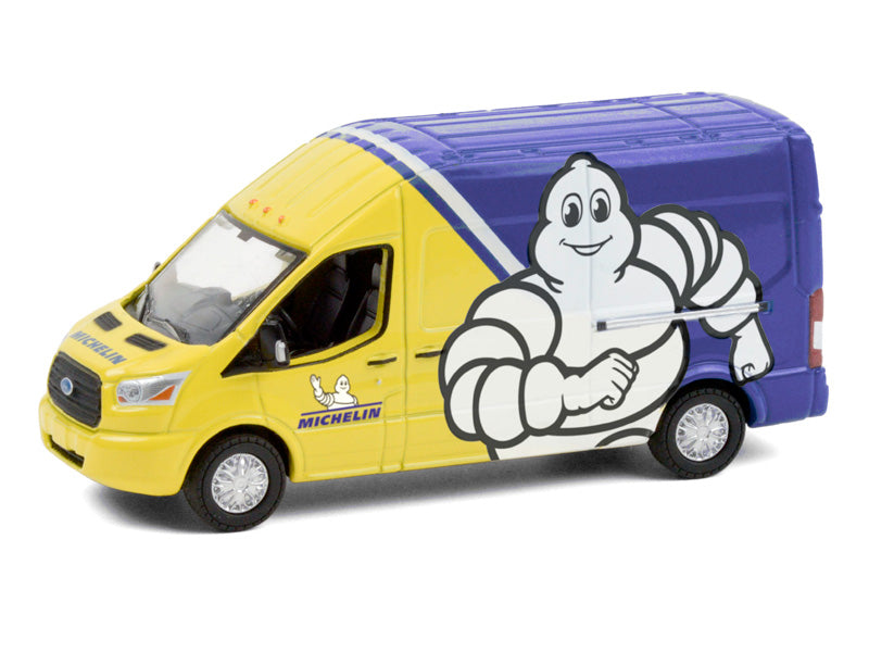 2019 Ford Transit LWB High Roof Van - Michelin Tires Yellow and Blue (Route Runners Series 2) Diecast 1:64 Scale Model - Greenlight 53020A
