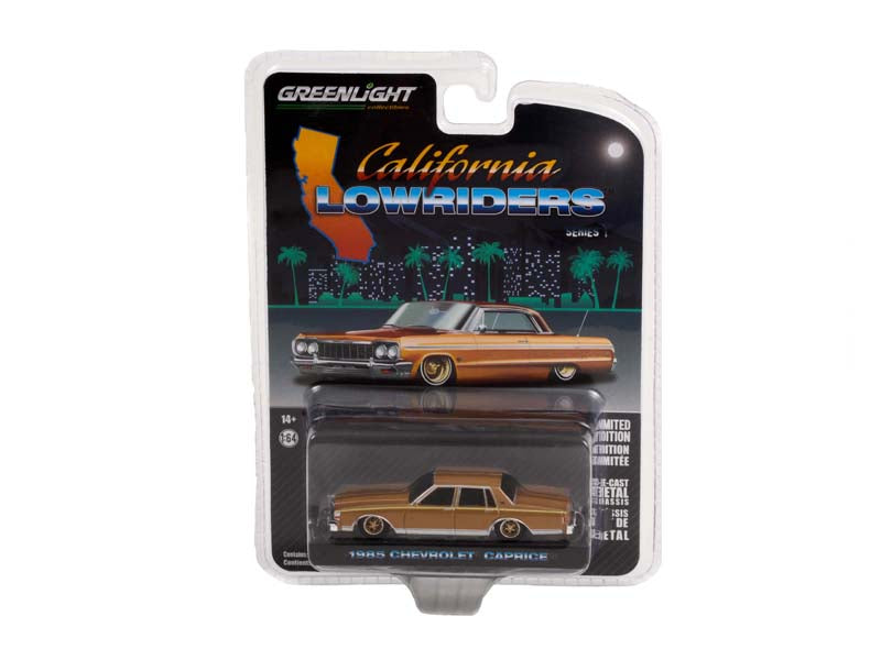 1985 Chevrolet Caprice Lowrider - Custom Gold "California Lowriders" Series 1 Diecast 1:64 Scale Model Cars - Greenlight 63010C