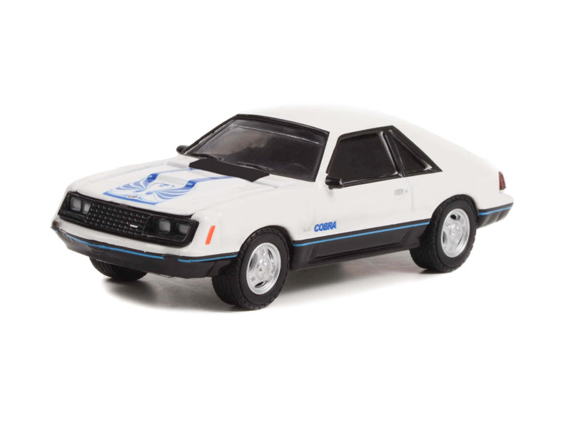 1979 Ford Mustang Cobra - White and Medium Blue Glow (Hot Hatches) Series 2 Diecast 1:64 Scale Model - Greenlight 63020C