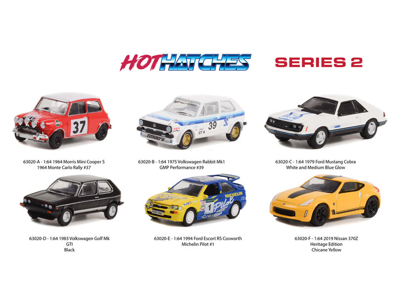 (Hot Hatches) Series 2 SET OF 6 Diecast 1:64 Scale Model - Greenlight 63020