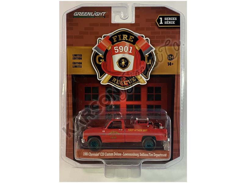 CHASE 1986 Chevrolet C20 Custom Deluxe Lawrenceburg Indiana Fire Department (Fire & Rescue) Series 1 Diecast 1:64 Model - Greenlight 67010A
