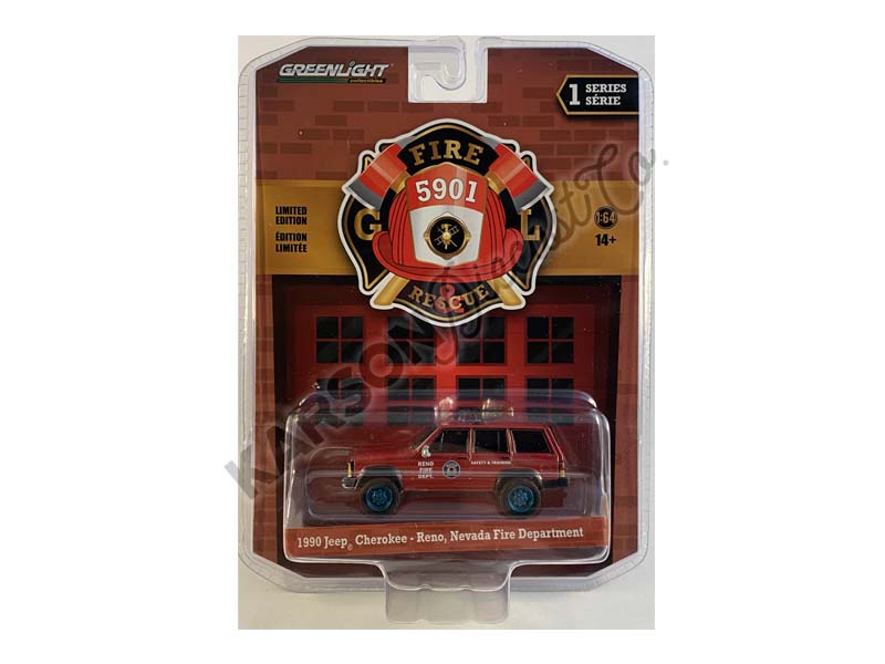 CHASE 1990 Jeep Cherokee - Reno, Nevada Fire Department (Fire & Rescue) Series 1 Diecast 1:64 Scale Model Truck - Greenlight 67010D