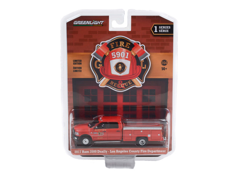 CHASE 2017 Ram 3500 Dually - Los Angeles County Fire Department (Fire & Rescue) Series 1 Diecast 1:64 Scale Model - Greenlight 67010E