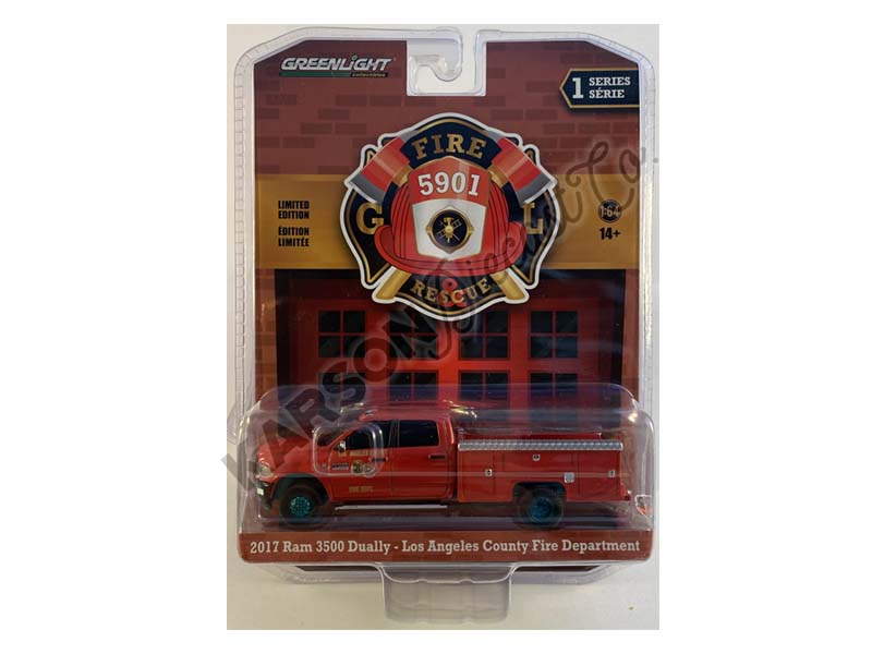 CHASE 2017 Ram 3500 Dually - Los Angeles County Fire Department (Fire & Rescue) Series 1 Diecast 1:64 Scale Model - Greenlight 67010E