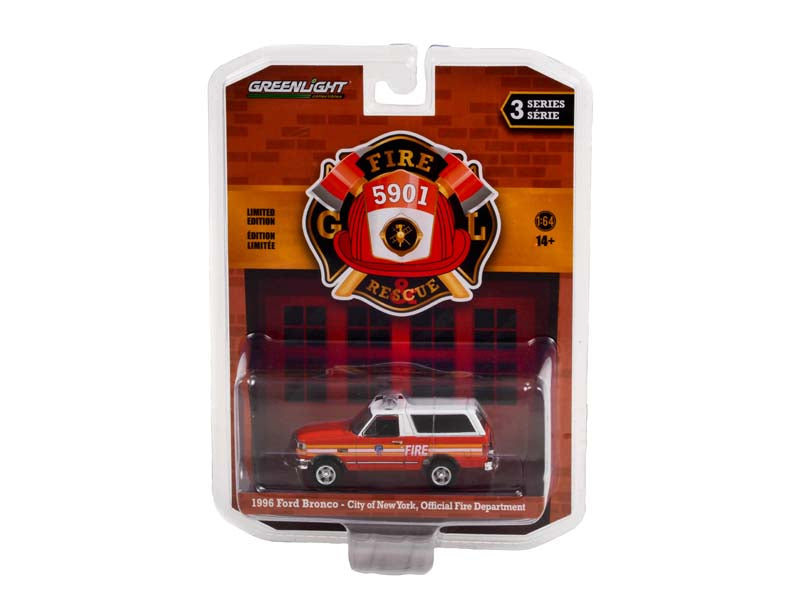 1996 Ford Bronco - FDNY The Official Fire Department City of New York (Fire & Rescue) Series 3 Diecast 1:64 Scale Model - Greenlight 67030E