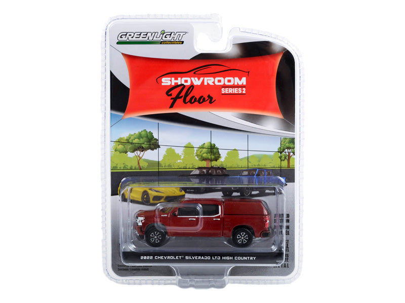 2022 Chevrolet Silverado LTD High Country w/ Camper Shell - Cherry Red (Showroom Floor) Series 2 Diecast 1:64 Scale Model Car - Greenlight 68020C
