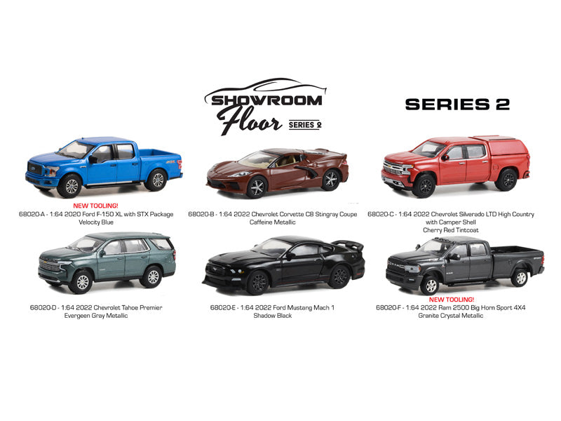 (Showroom Floor) Series 2 SET OF 6 Diecast 1:64 Scale Model Cars - Greenlight 68020