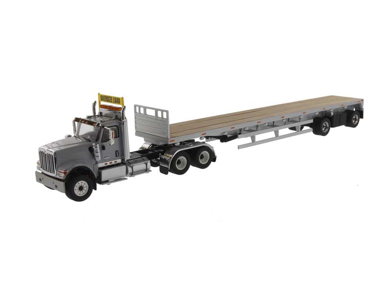 International HX520 Tandem Tractor - Light Gray w/ 53' Flat Bed Trailer (Transport Series) 1:50 Scale Model - Diecast Masters 71041