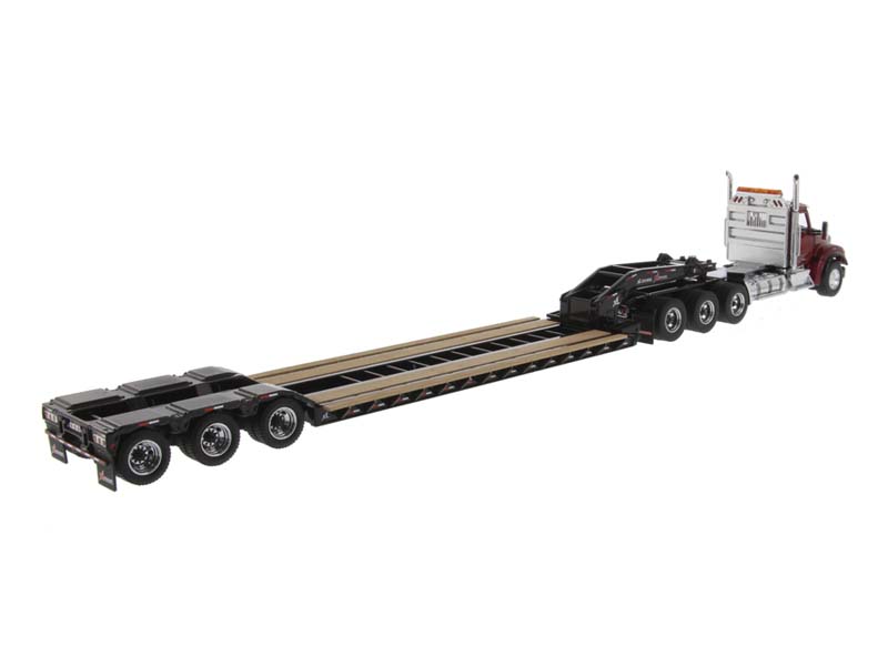Kenworth T880 SFFA Day Cab w/ XL 120 Low-Profile HDG Trailer - Outrigger Style w/ Jeep (Transport Series) 1:50 Scale Model - Diecast Masters 71061