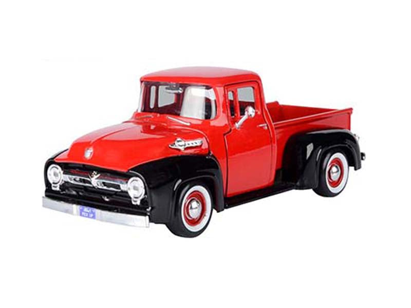 1956 Ford F-100 Pickup Truck - Red and Black w/ Whitewall Tires (American Classics) Diecast 1:24 Scale Model - Motormax 73235RDBK