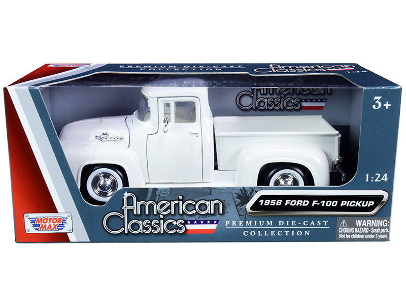 1956 Ford F-100 Pickup Truck White with Whitewall Tires "American Classics" 1:24 Diecast Model - Motormax - 73235WHWW