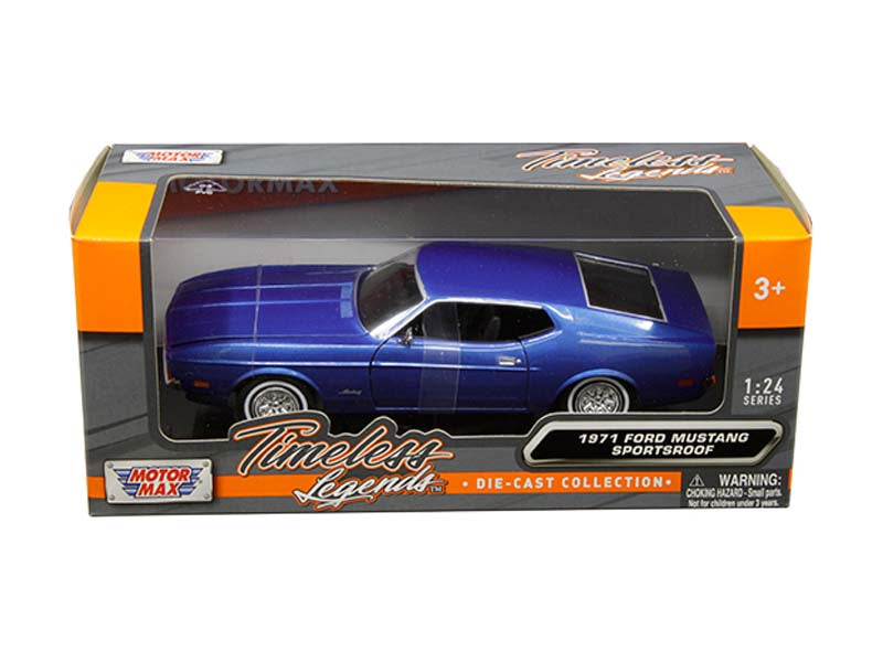 1971 Ford Mustang Sportsroof - Blue (Timeless Legends) Diecast 1:24 Scale Model Car - Motormax 73327BL