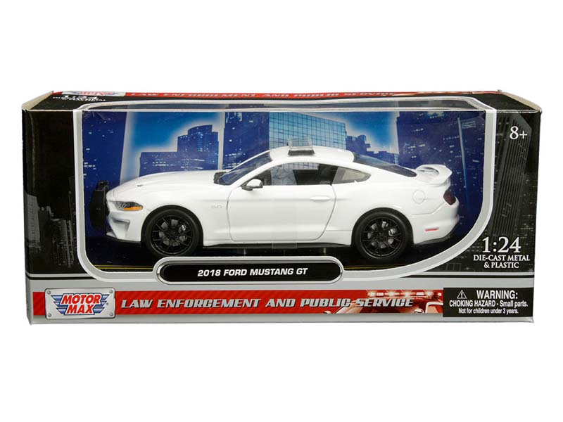 2018 Ford Mustang GT w/ Lightbar White - Law Enforcement and Public Service Diecast 1:24 Model Car - Motormax 76979WH