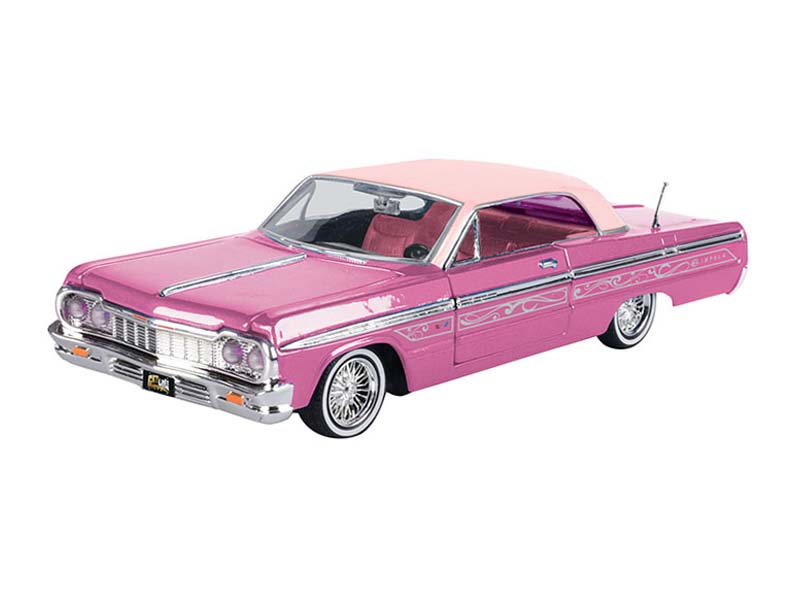 1964 Chevrolet Impala SS Hard Top Lowrider - Pink w/ Light Pink Roof (Get Low) Diecast 1:24 Scale Model - Motormax 79021PKP