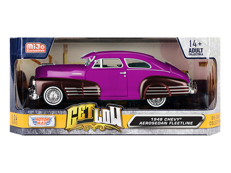 1948 Chevrolet Aereosedan Fleetside Lowrider - Two Tone Purple (Get Low) Diecast 1:24 Scale Model - Motormax 79027PU