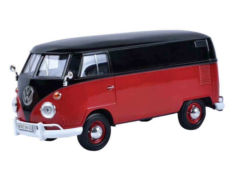 Volkswagen Type 2 (T1) Delivery Van Black and Red Diecast 1:24 Scale Model - Motormax 79342BKRD