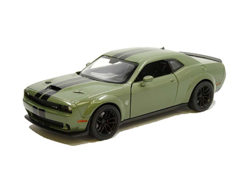 6 PACK CASE 2018 Dodge Challenger SRT Hellcat Widebody - Green Metallic w/ Gunmetal Stripes Diecast 1:24 Scale Model Car - Motormax 79350GRN