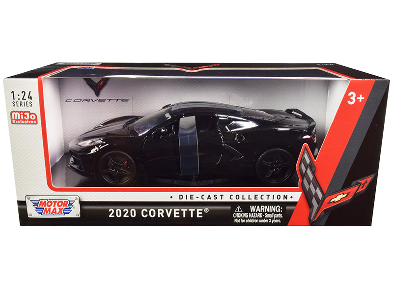 2020 Chevrolet Corvette C8 Stingray Black with Gray Stripes 1:24 Diecast Model - Motormax 79360BK