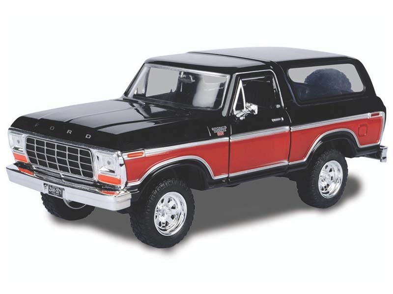 1978 Ford Bronco Ranger XLT - Black and Red two-tone Hardtop w/ Spare Wheel (Timeless Legends) Diecast 1:24 Scale Model - Motormax 79371BKRD