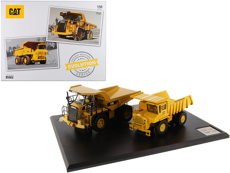 CAT Caterpillar 769 Off-Highway Truck (1963-2006) and CAT Caterpillar 770 Off-Highway Truck (2007-Present) with Operators "Evolution Series" Set of 2 pieces 1:50 Diecast Models - Diecast Masters - 85562