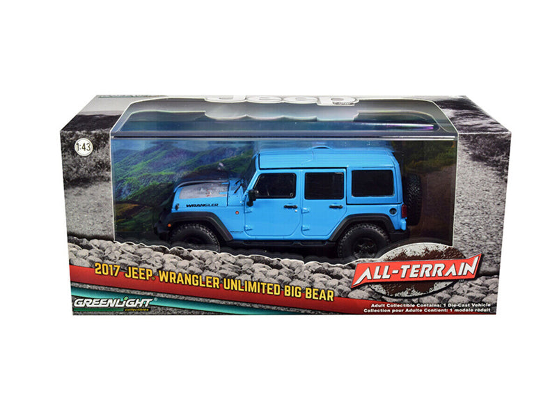 2017 Jeep Wrangler Unlimited Big Bear Blue "All Terrain" Series 1:43 Scale Diecast Model - Greenlight 86180