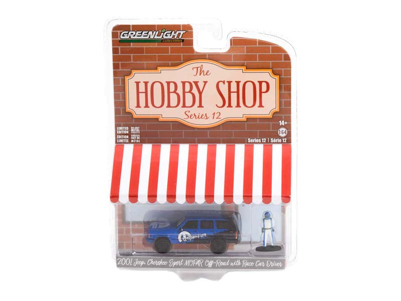 CHASE 2001 Jeep Cherokee Sport - MOPAR Off-Road w/ Race Car Driver (The Hobby Shop) Series 12 Diecast 1:64 Model Car - Greenlight 97120E