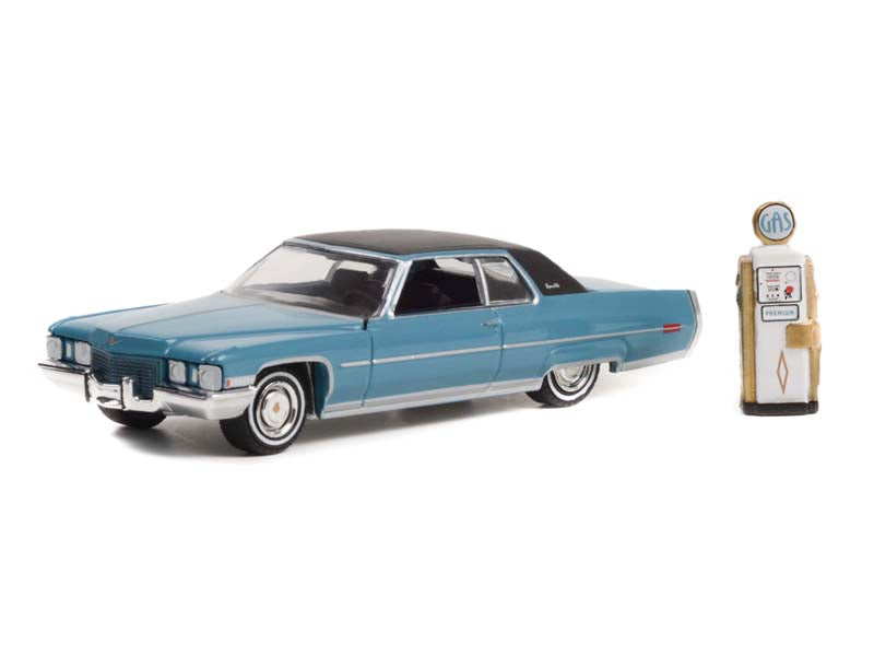 1972 Cadillac Coupe deVille w/ Vintage Gas Pump (The Hobby Shop) Series 13 Diecast 1:64 Model - Greenlight 97130A
