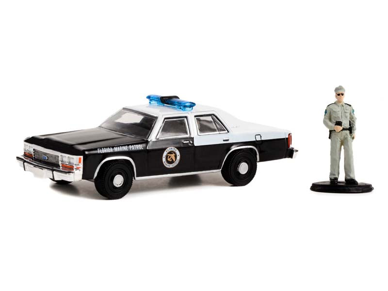 1990 Ford LTD Crown Victoria - Florida Marine Patrol w/ Police Officer (The Hobby Shop) Series 14 Diecast 1:64 Scale Model - Greenlight 97140D
