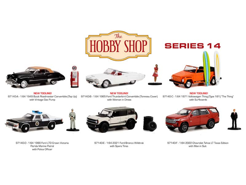 (The Hobby Shop) Series 14 SET OF 6 Diecast 1:64 Scale Model Cars - Greenlight 97140
