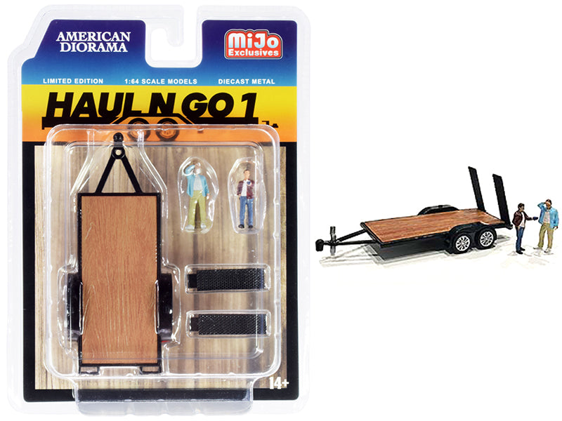 "Haul N Go 1" Trailer and 2 Figurines Diecast Set of 3 pieces for 1:64 Scale Models - American Diorama AD38377