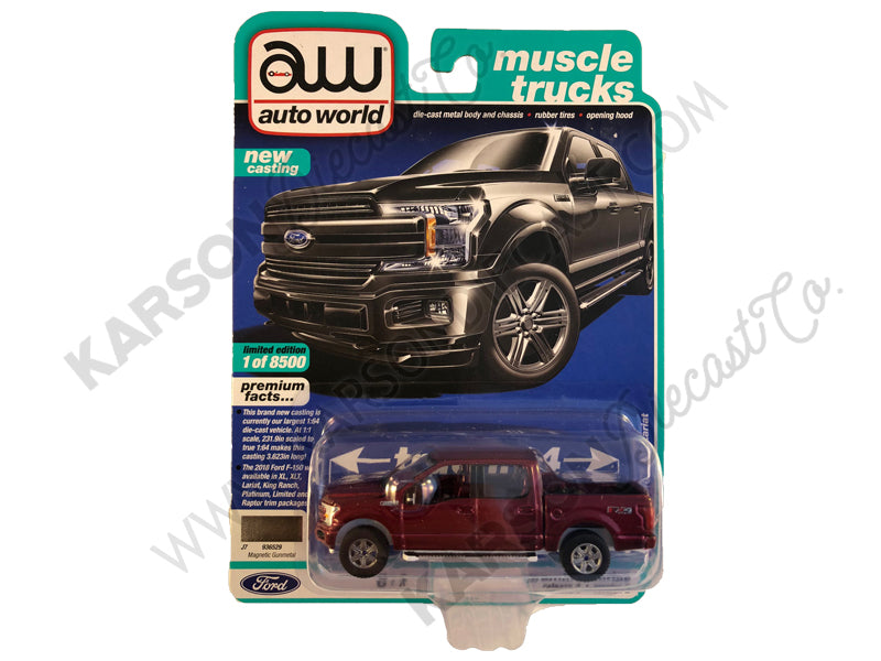 CHASE 2018 Ford F-150 Lariat Pickup Truck ULTRA RED Magnetic Gunmetal Gray Metallic "Muscle Trucks" Limited Edition to 8,500 pieces Worldwide 1/64 Diecast Model Car - Autoworld - AW64232B
