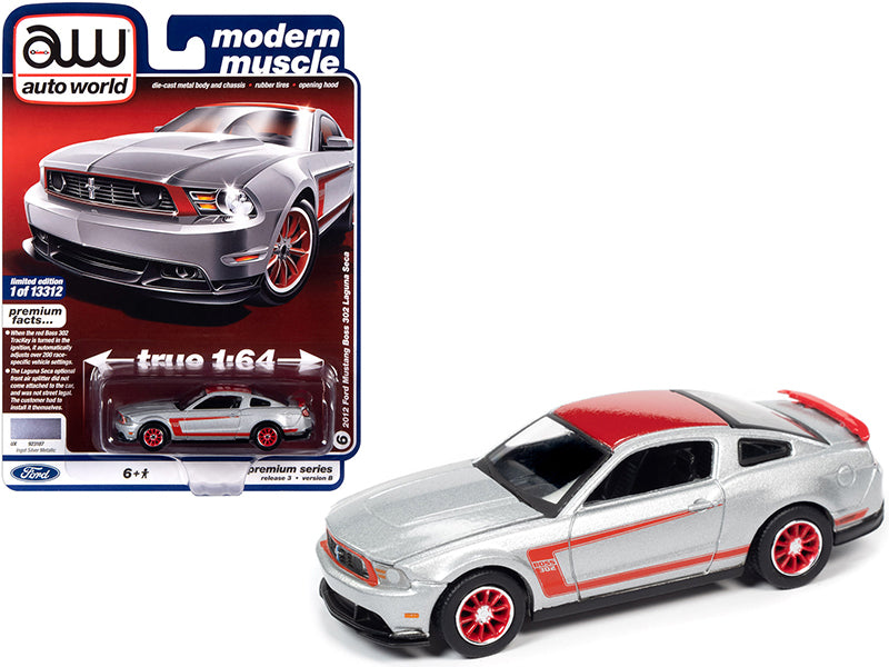 2012 Ford Mustang Boss 302 Laguna Seca Silver Metallic "Modern Muscle" Limited Edition to 13312 pcs Worldwide 1:64 Diecast Model - Autoworld AW64262B
