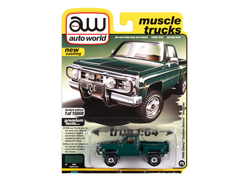 1980 Chevrolet Custom Deluxe Stepside Truck Green "Muscle Trucks" Limited to 15808 pcs Worldwide 1:64 Diecast Model - Autoworld 64282B