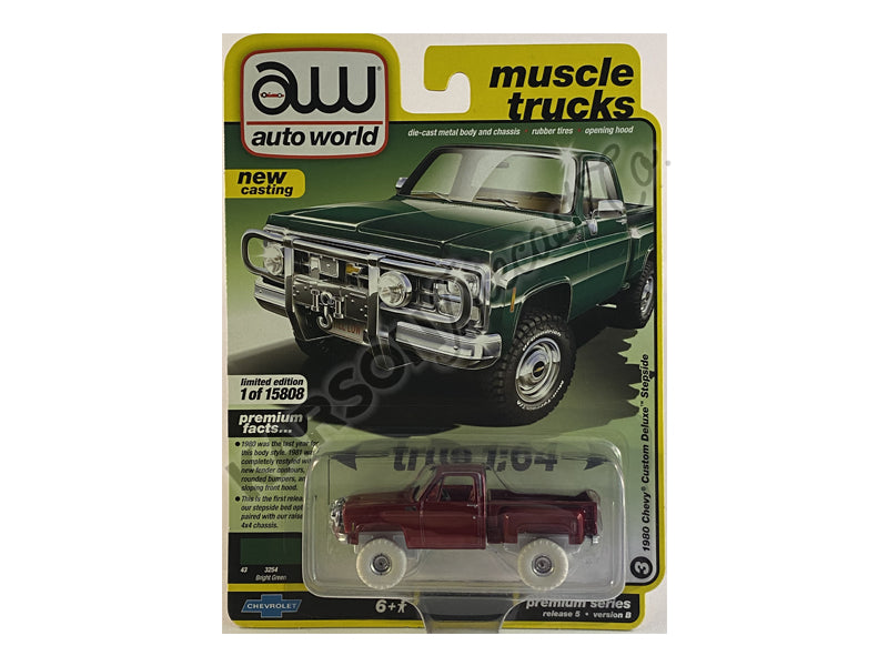 CHASE 1980 Chevrolet Custom Deluxe Stepside Truck Green "Muscle Trucks" Limited to 15808 pcs Worldwide 1:64 Diecast Model - Autoworld 64282B