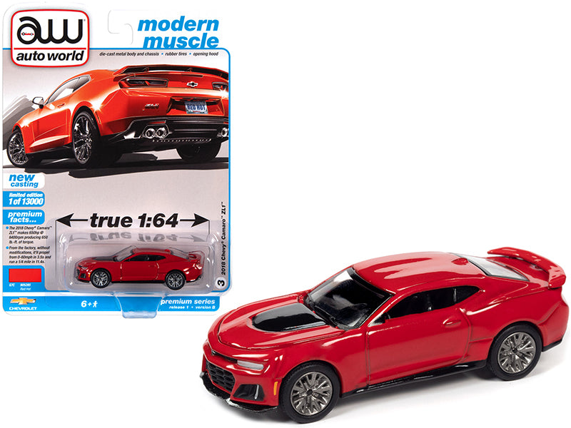 2018 Chevrolet Camaro ZL1 Red Hot "Modern Muscle" Limited Edition to 13000 pieces Worldwide 1:64 Diecast Model Car - Autoworld 64302B
