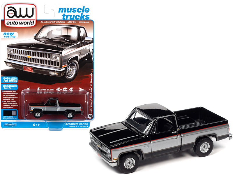 1981 Chevrolet Silverado 10 Fleetside Pickup Truck Midnight Black "Muscle Trucks" Limited to 19504 pcs Worldwide 1:64 Diecast Model - Autoworld 64302B