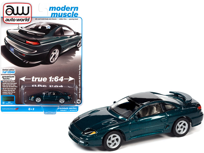 1992 Dodge Stealth R/T Twin Turbo Green "Modern Muscle" Limited Edition to 12040 pieces Worldwide 1:64 Diecast Model Car - Autoworld - 64302B