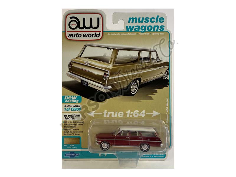 CHASE 1963 Chevrolet II Nova 400 Station Wagon - Saddle Tan Metallic (Muscle Wagons) Limited to 13904 pcs Diecast 1:64 Model - Autoworld 64312A