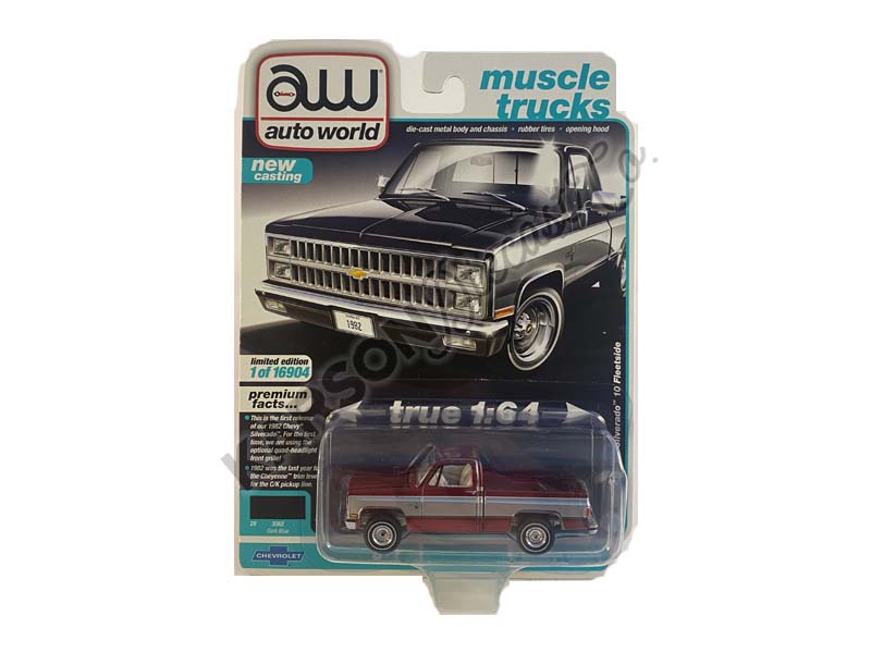 CHASE 1982 Chevrolet Silverado 10 Fleetside Pickup Truck - Blue (Muscle Trucks) Limited Edition to 16904 pcs Diecast 1:64 Scale Model - Autoworld 64312A