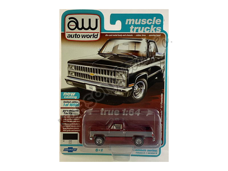 CHASE 1982 Chevrolet Silverado 10 Fleetside Pickup Truck Black "Muscle Trucks" Limited to 16904 pcs Worldwide 1:64 Diecast Model - Autoworld 64312B