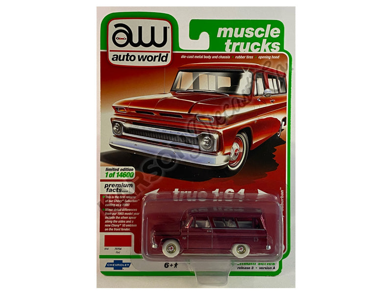 CHASE 1966 Chevrolet Suburban Red w/ White Interior (Muscle Trucks) Limited to 14600 pcs Worldwide Diecast 1:64 Model Car - Autoworld 64322A