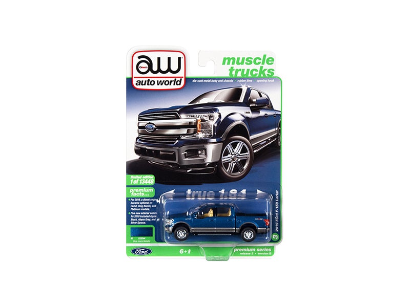 CHASE 2019 Ford F-150 Lariat 4x4 Pickup - Blue Jeans Metallic (Muscle Trucks) Diecast 1:64 Scale Model - Autoworld 64322B