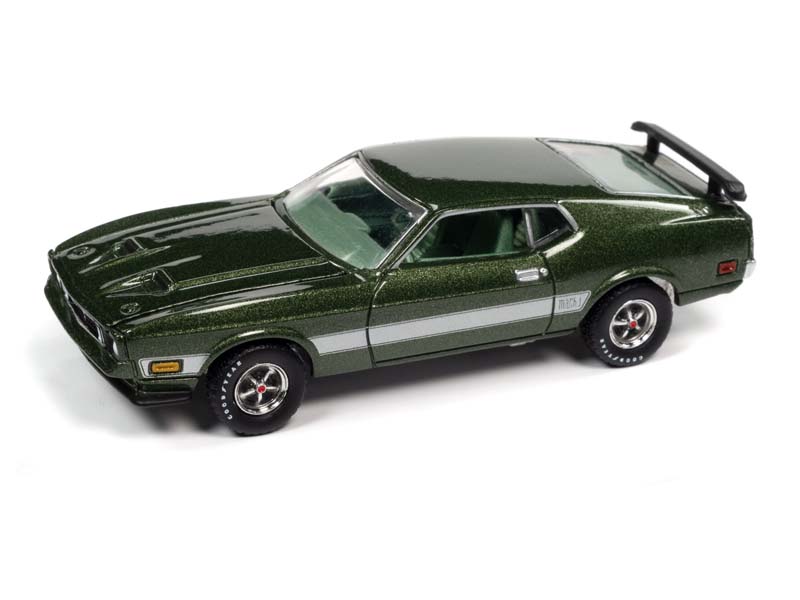 1973 Ford Mustang Mach 1 - Ivy Gloss Poly w/Silver Side Stripes (Premium 2022 Release 1B) Diecast 1:64 Scale Model - Auto World AW64352B