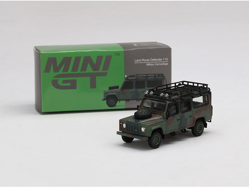 Land Rover Defender 110 RHD w/ Roof Rack Military Camouflage 1:64 Scale Diecast Model - True Scale Miniatures MGT00237