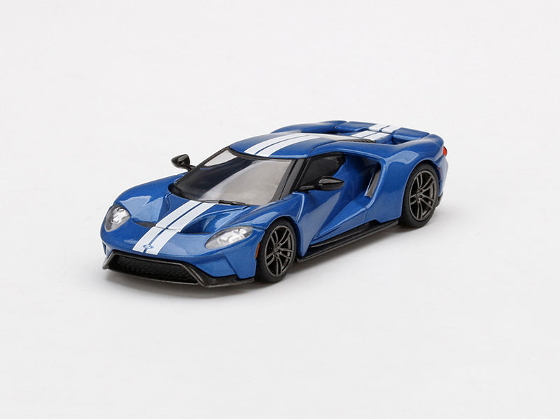 CHASE Ford GT Liquid Blue Metallic w/ White Racing Stripes Limited to 3000 pcs (MINI GT) 1:64 Diecast Model Car - True Scale Miniatures MGT00249